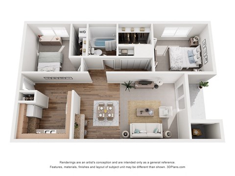Floor plan for 2 beds, 1 bath, 980 sqft